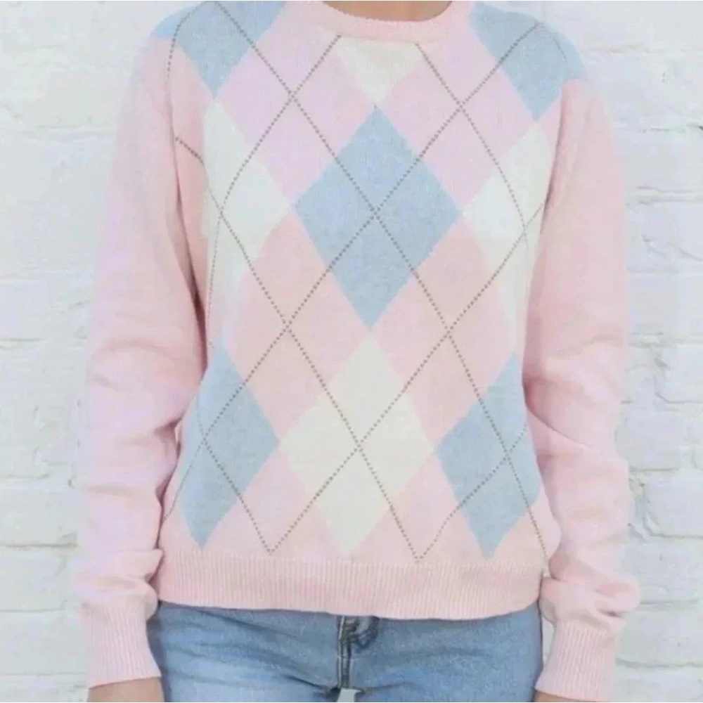 Brandy Melville John Gault Sweater, Pink White Argyle